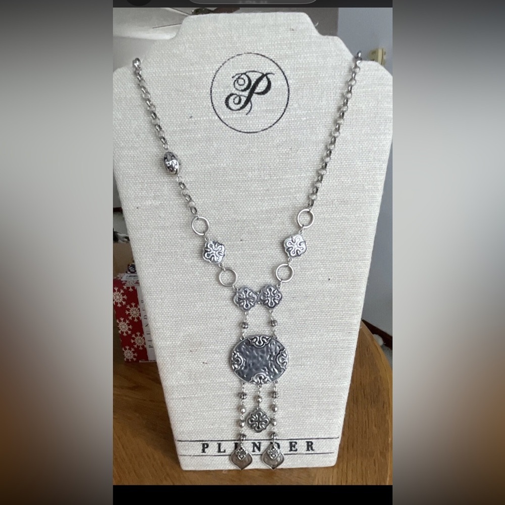 Plunder Design Theo Antique Silver Pendant Layer Chain Necklace